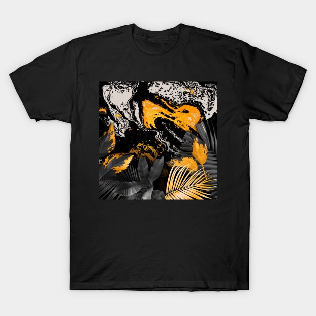 Black Gold marble and monstera T-Shirt by GreekTavern